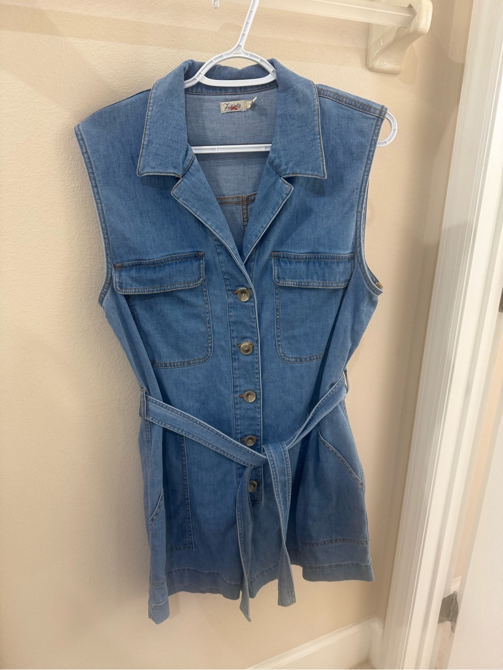 Faherty Denim Sleeveless Button Romper - Light Blue